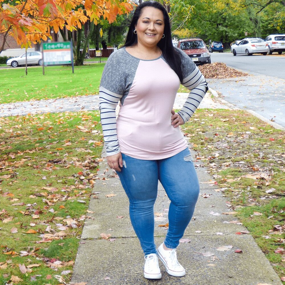Raglan Striped Long Sleeve Top - Pink